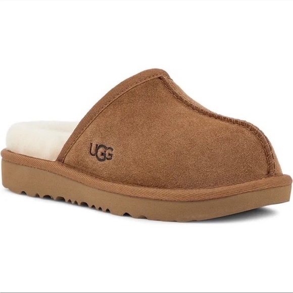 UGG Suede Leather Keegan Slide Slipper Shoes Chestnut Little Kid NWT AUTHENTIC - Picture 1 of 5